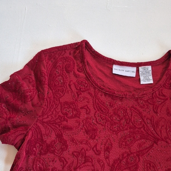 Jaclyn Smith Bold Red Elegant Short Sleeve Blouse - Picture 4 of 5